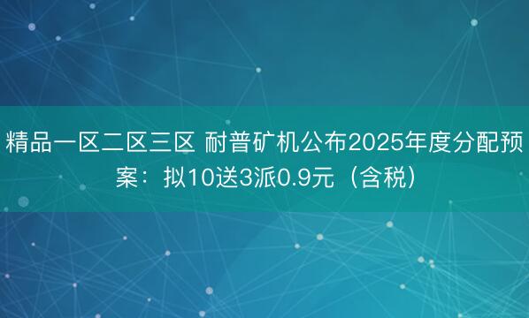 精品一区二区三区 耐普矿机公布2025年度分配预案：拟10送3派0.9元（含税）