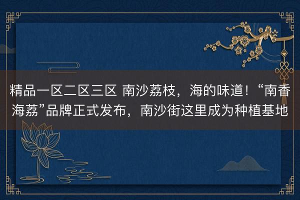 精品一区二区三区 南沙荔枝，海的味道！“南香海荔”品牌正式发布，南沙街这里成为种植基地