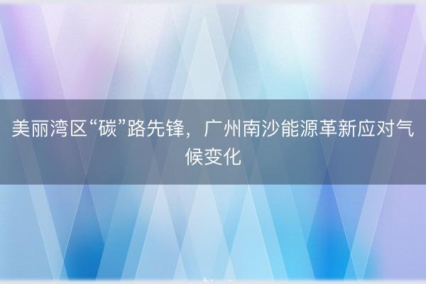 美丽湾区“碳”路先锋，广州南沙能源革新应对气候变化