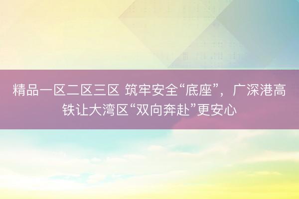 精品一区二区三区 筑牢安全“底座”，广深港高铁让大湾区“双向奔赴”更安心