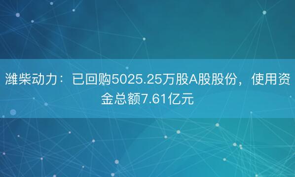 潍柴动力：已回购5025.25万股A股股份，使用资金总额7.61亿元