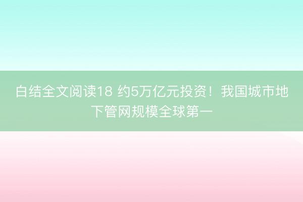 白结全文阅读18 约5万亿元投资！我国城市地下管网规模全球第一