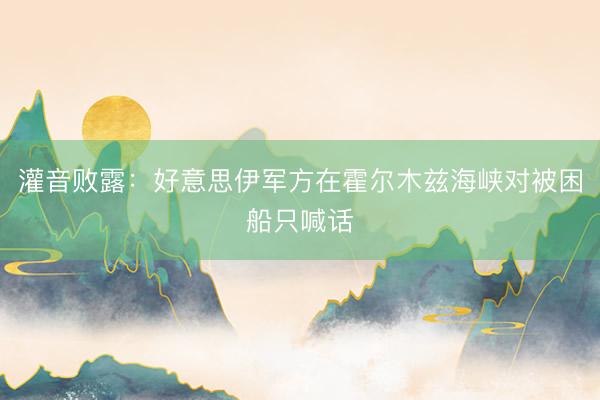 灌音败露：好意思伊军方在霍尔木兹海峡对被困船只喊话