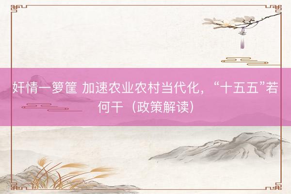 奸情一箩筐 加速农业农村当代化，“十五五”若何干（政策解读）