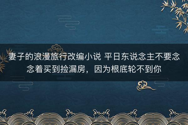 妻子的浪漫旅行改编小说 平日东说念主不要念念着买到捡漏房，因为根底轮不到你