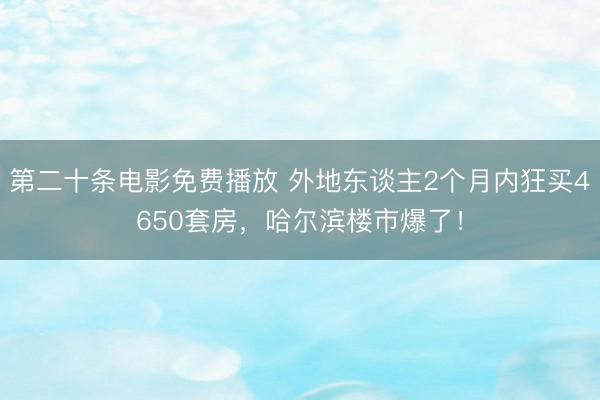 第二十条电影免费播放 外地东谈主2个月内狂买4650套房,哈尔滨楼市爆了!