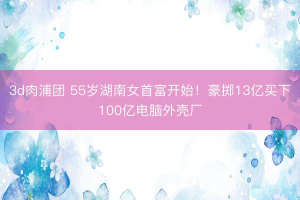 3d肉浦团 55岁湖南女首富开始！豪掷13亿买下100亿电脑外壳厂