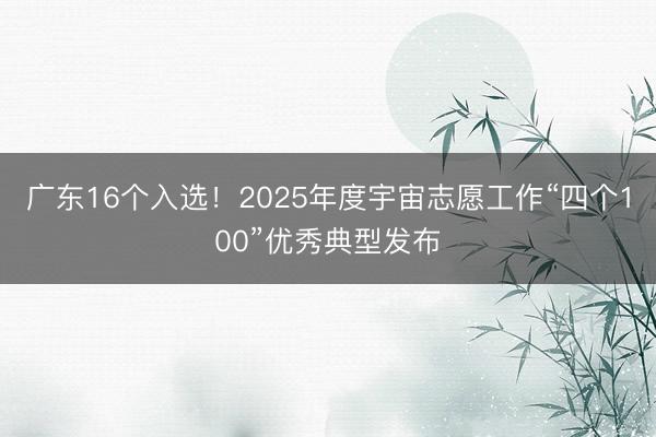 广东16个入选！2025年度宇宙志愿工作“四个100”优秀典型发布